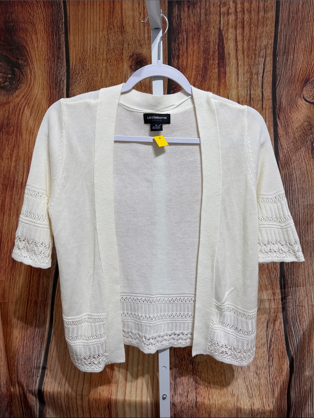 🚨(4/$10) Liz Claiborne Career Open Front Crochet Lace Cardigan Size M